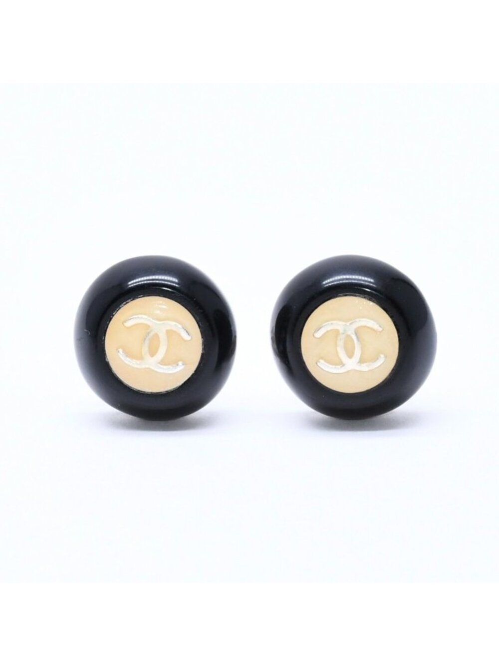 Chanel CC Logo Earrings 99 Resin Metal White Black Bicolor